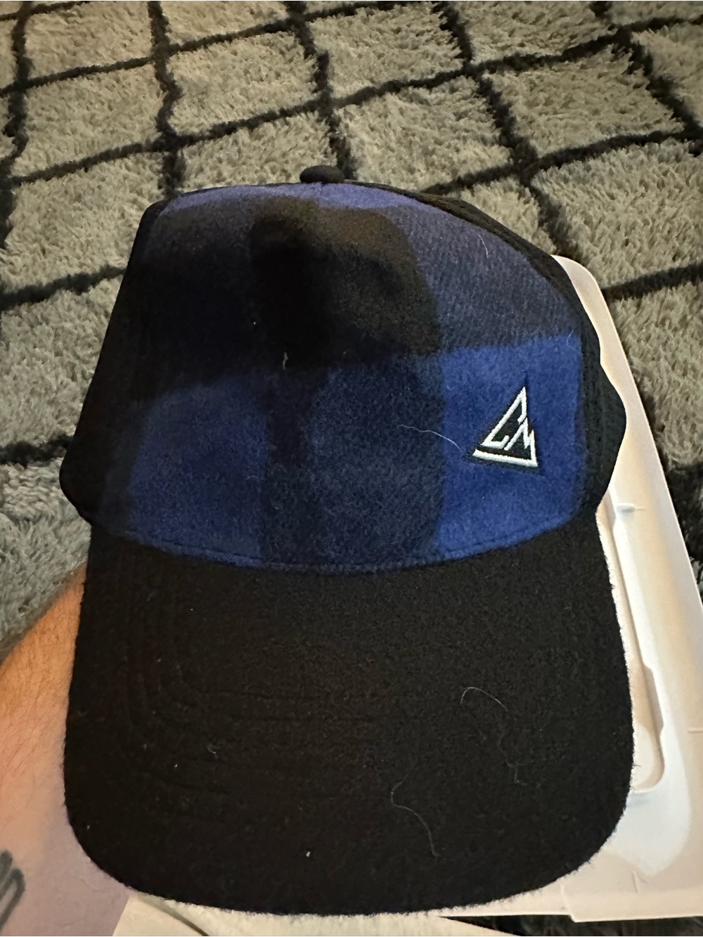 Blue and Black Plaid Cap with Triangle Logo